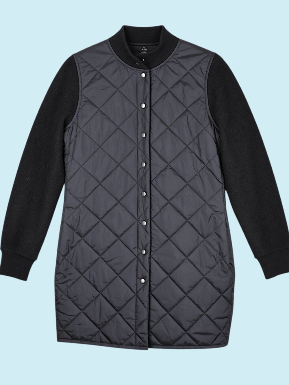 Eileen Fisher Mixed Media Jacket Small Petite Black Quilted Mid-Length Gorpcore